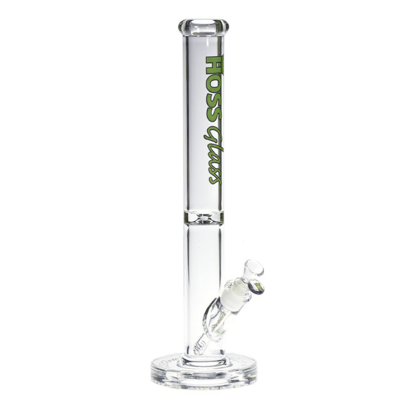 Hoss Glass 14″ Straight Tube w/ Embossed Base and Coloured Logo – Green - Jupiter Cannabis Winnipeg