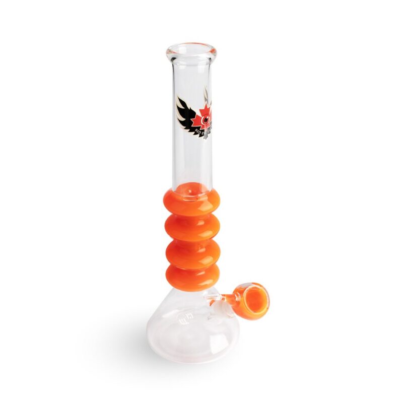 Red Eye Glass 14″ Glass-On-Glass Liquid Tube with Ice Catcher – Orange - Jupiter Cannabis Winnipeg
