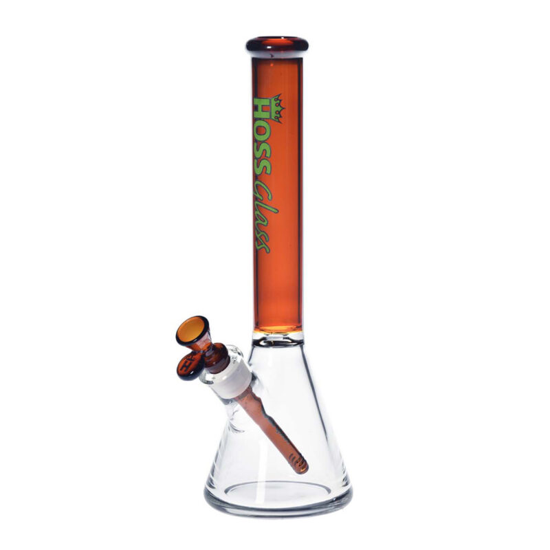 Hoss 14″ Beaker w/ Coloured Neck – Amber - Jupiter Cannabis Winnipeg