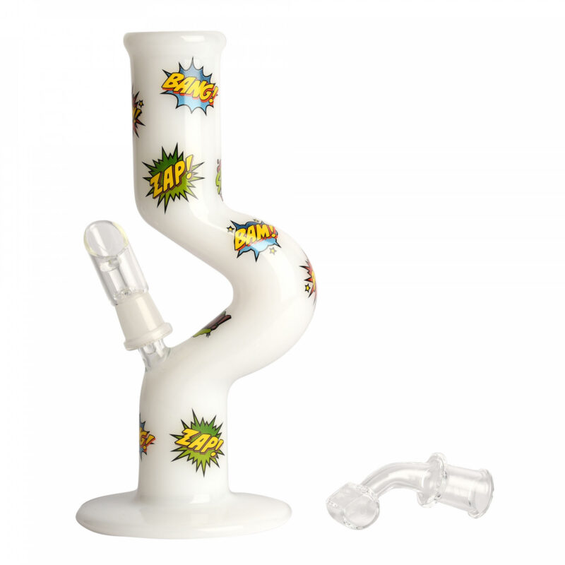 Red Eye Glass 8.5″ Comic Book Goose Neck Concentrate Tube – White - Jupiter Cannabis Winnipeg