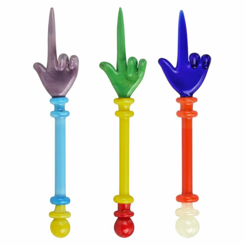 4.5″ Glass Dabber – Finger Up – Green/Yellow/red - Jupiter Cannabis Winnipeg