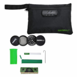 Happy Pouch Herb – Glass Pipe, Cig Bat, Papers, Grinder & Storage Tube – Black - Jupiter Cannabis Winnipeg