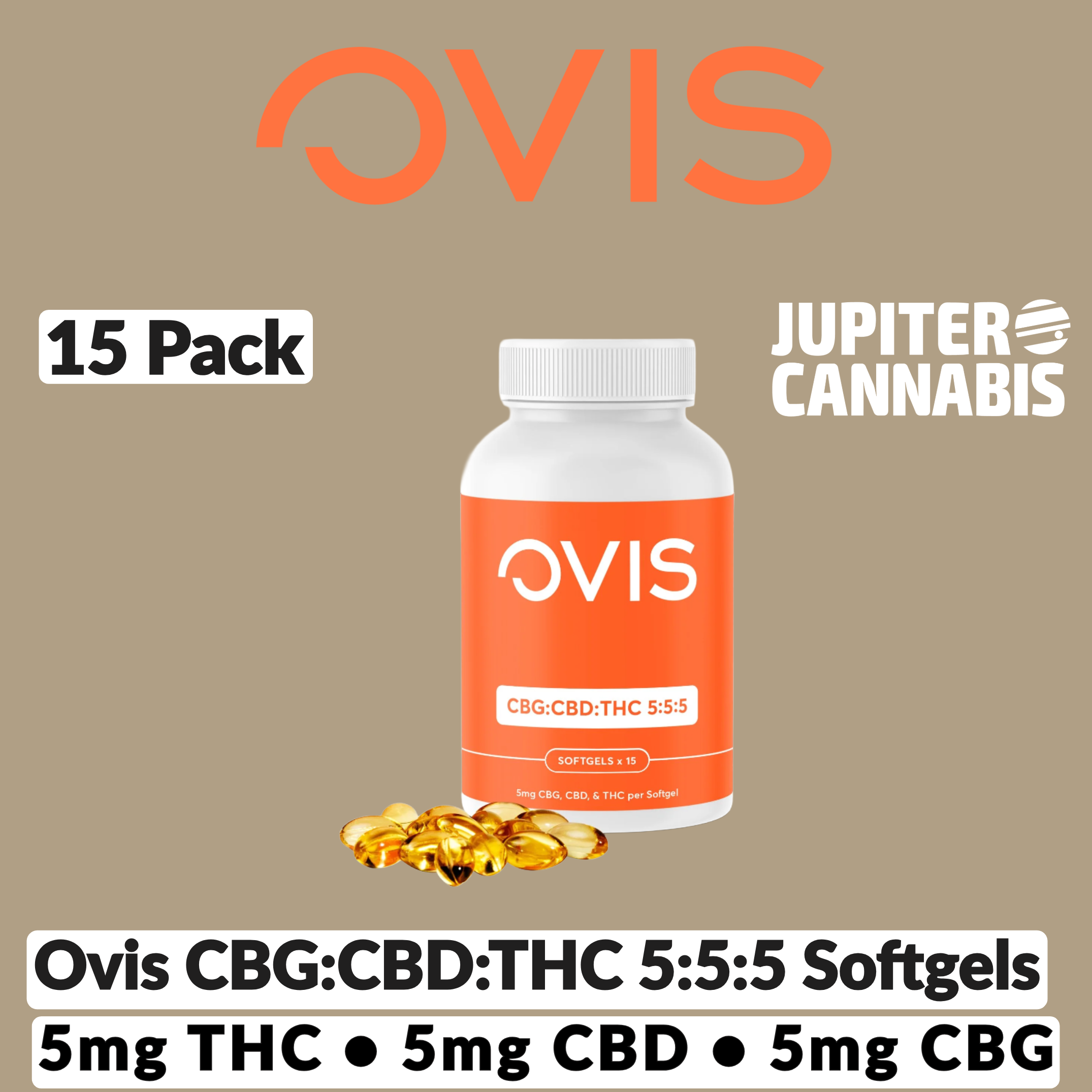 Ovis CBG:CBD:THC 5:5:5 Softgels 15 Pack