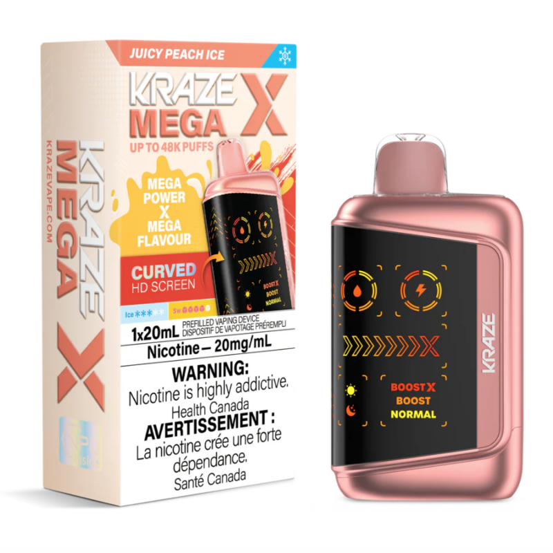 Kraze Mega X Disposable Vape – Juicy Peach Ice - Jupiter Cannabis Winnipeg