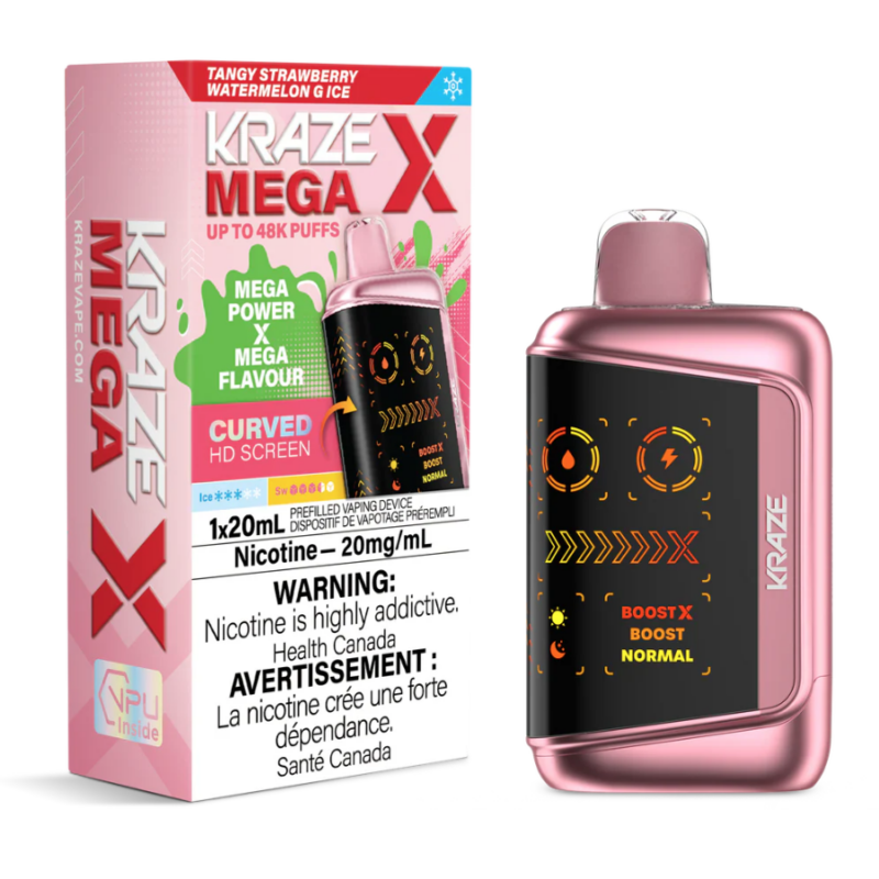 Kraze Mega X Disposable Vape – Tangy Strawberry Watermelon G Ice - Jupiter Cannabis Winnipeg