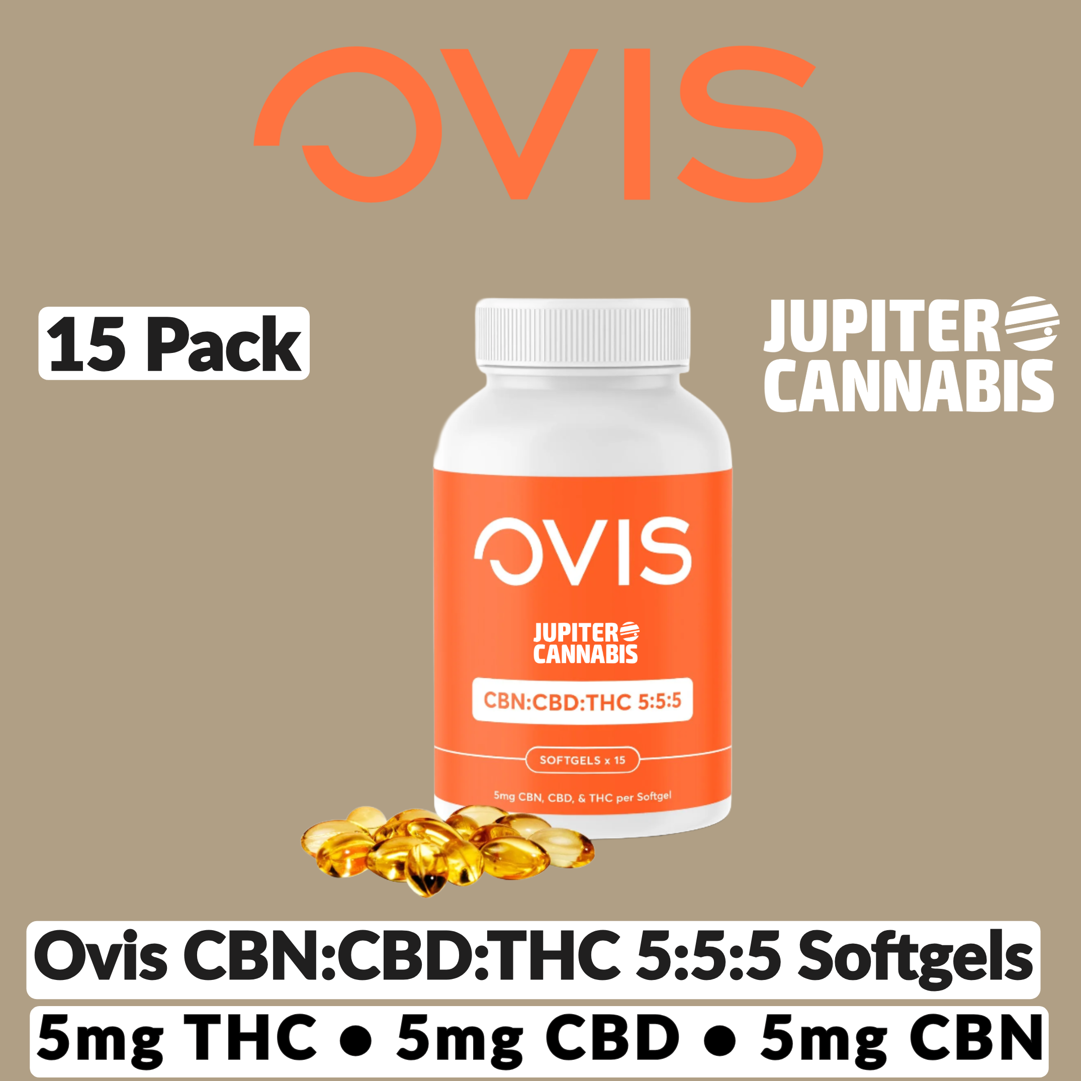 Ovis CBN:CBD:THC 5:5:5 Softgels 15 Pack