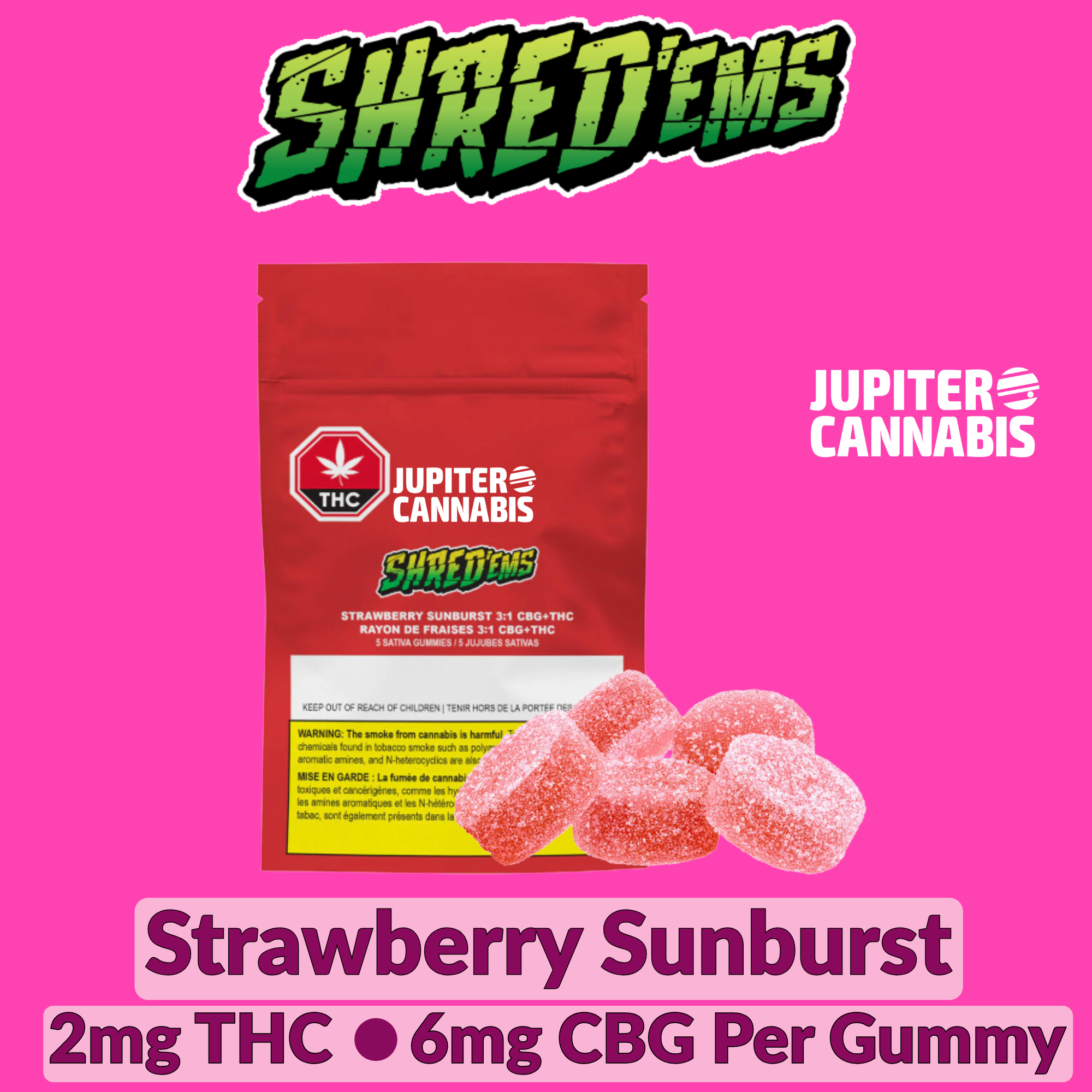 Shred'Ems Strawberry Sunburst 3:1 CBG:THC Gummies
