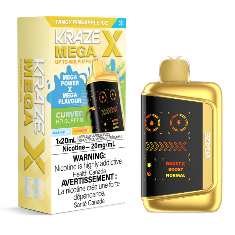 Kraze Mega X Disposable Vape – Tangy Pineapple Ice - Jupiter Cannabis Winnipeg