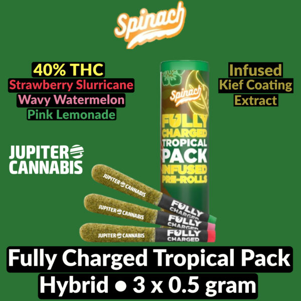 Spinach Fully Charged Tropical Pack Infused 3 Pack Pre Rolls