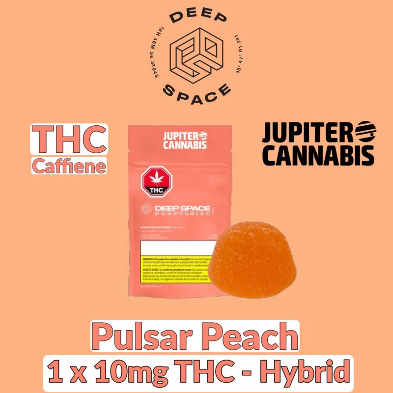 Deep Space Deep Space Sour Pulsar THC:Caffeine Peach Gummies - Jupiter Cannabis Winnipeg