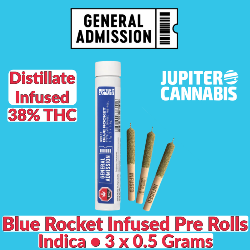 General Admission General Admission Blue Rocket Distillate Infused Pre-Rolls 3 Pack - Jupiter Cannabis Winnipeg