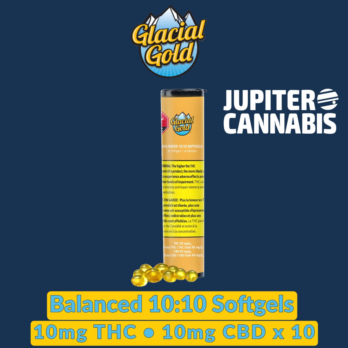 Glacial Gold THC:CBD 10:10 Softgels 10 Pack