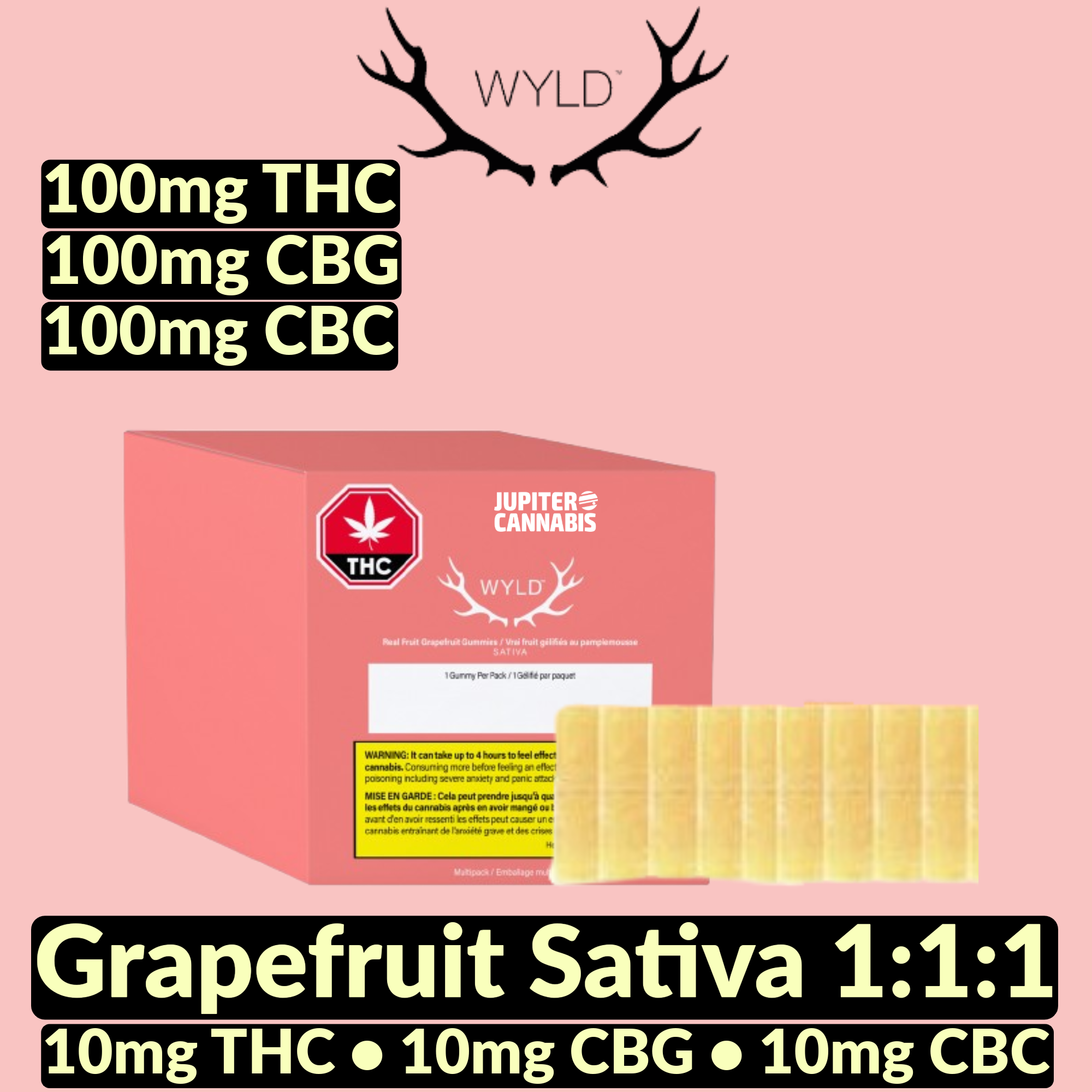 Wyld Wyld Grapefruit Sativa Enhanced THC:CBG:CBC Gummies 10 Pack - Jupiter Cannabis Winnipeg