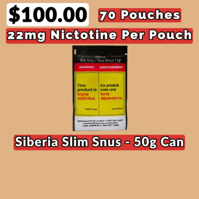 Siberia Slim Snus 50g XL 70 Pouches 22mg Per Pouch - Jupiter Cannabis Winnipeg
