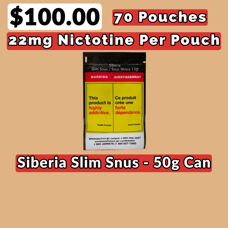 Siberia Slim Snus 50g XL 70 Pouches 22mg Per Pouch - Jupiter Cannabis Winnipeg